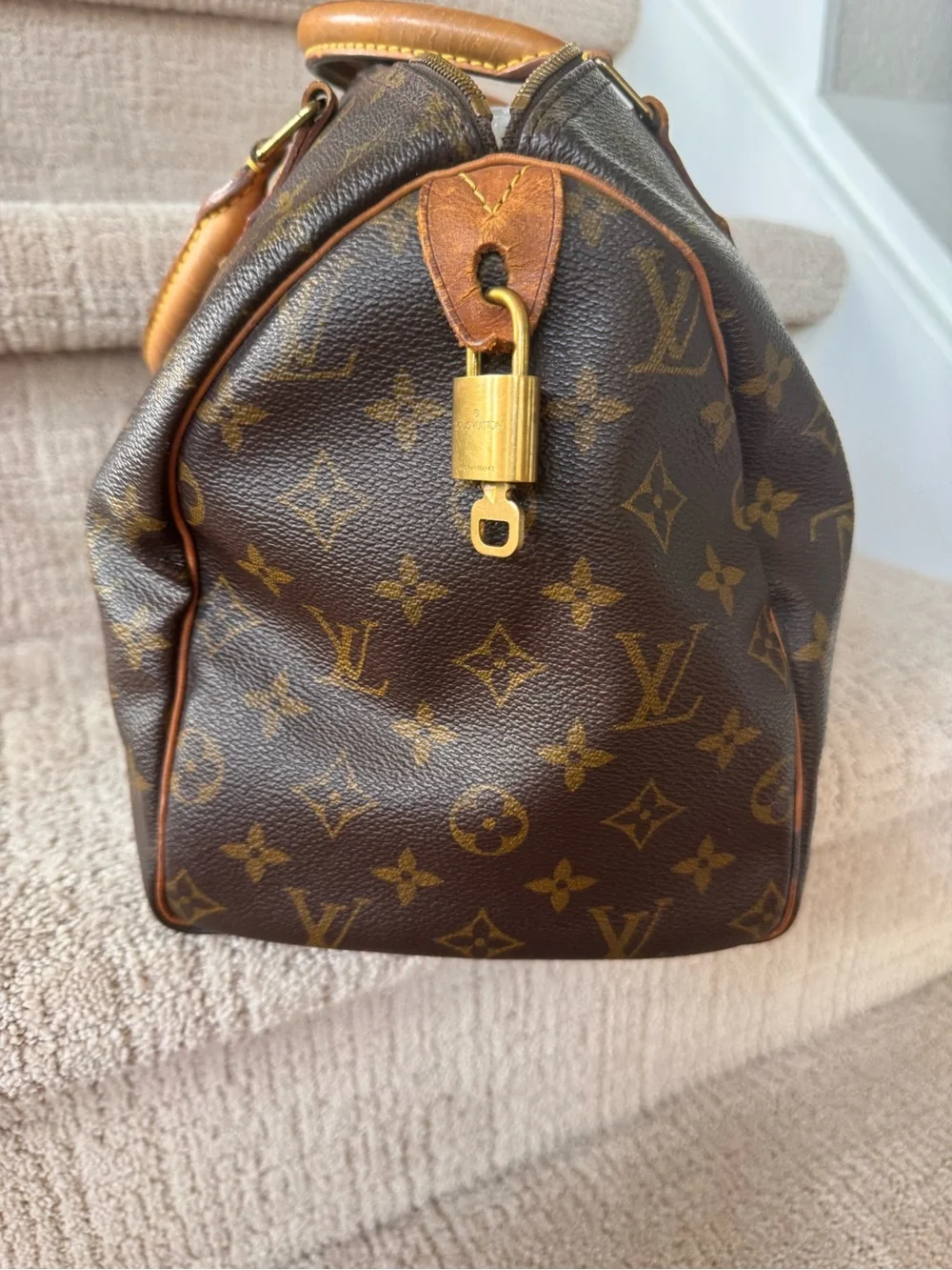 Louis Vuitton Speedy 30 Monogram Canvas Satchel with Vachetta Handles
